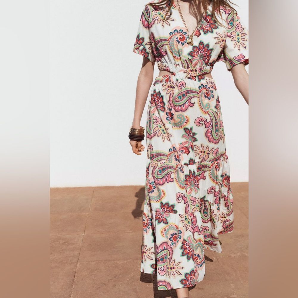 ZARA CUT OUT PRINTED POPLIN DRESS - Picture 9 of 12